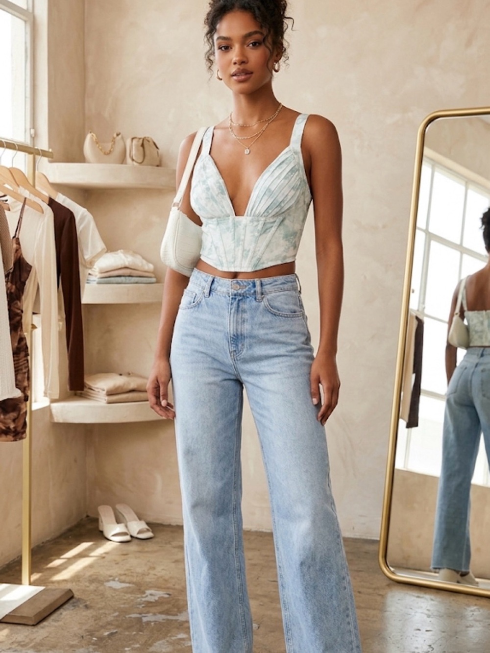 Windsor Mint Green Floral Bustier Crop Top